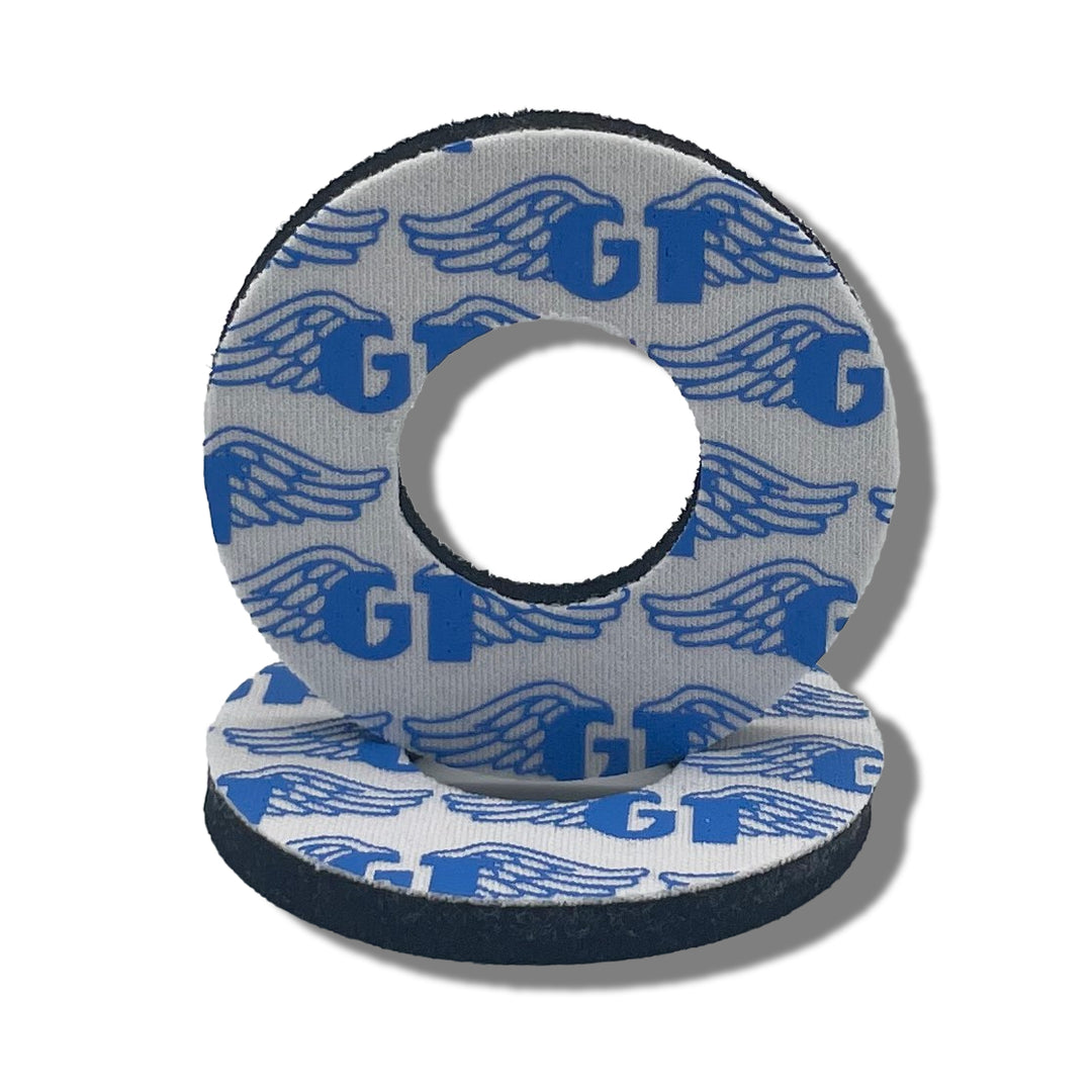 Grip Donuts GT Wings for BMX  MX by Flite Officially Licensed made in the USA Gary Turner sold in a pair screen printed on neoprene white and cerulean blue