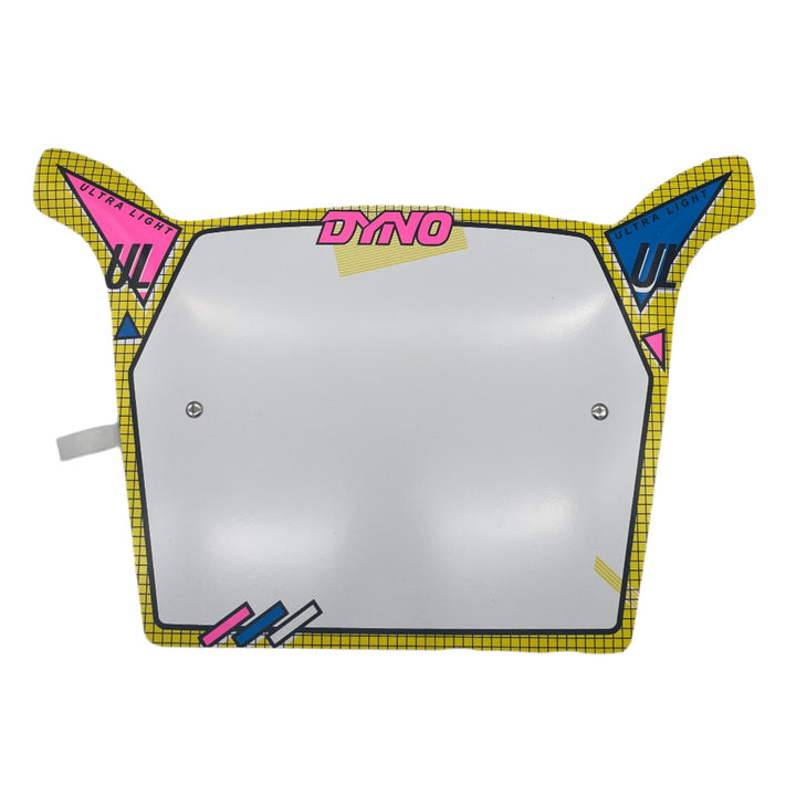 scratched Dyno UL BMX numberplate yellow frame