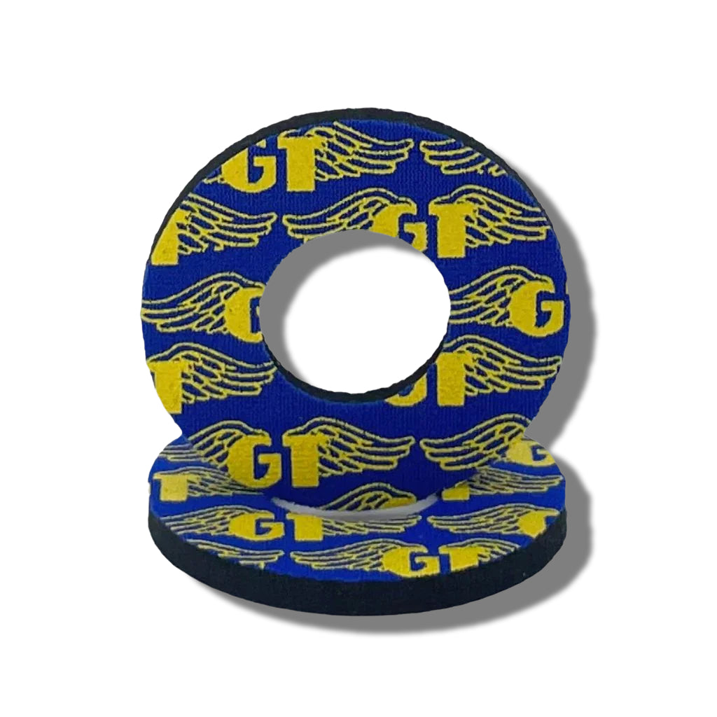 Grip Donuts GT Wings for BMX  MX by Flite Officially Licensed made in the USA Gary Turner sold in a pair screen printed on neoprene Royal Blue and yellow