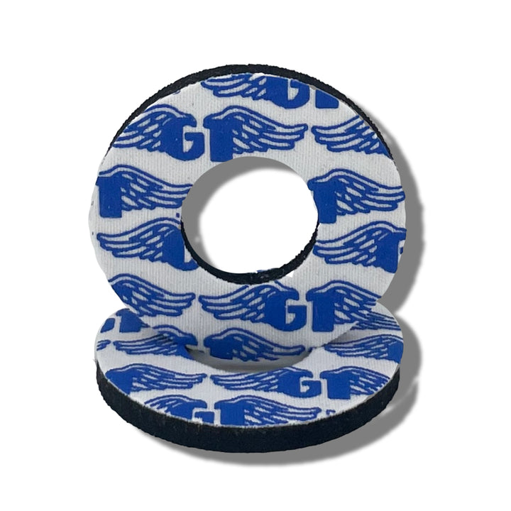 Grip Donuts GT Wings for BMX  MX by Flite Officially Licensed made in the USA Gary Turner sold in a pair screen printed on neoprene  White and Blue