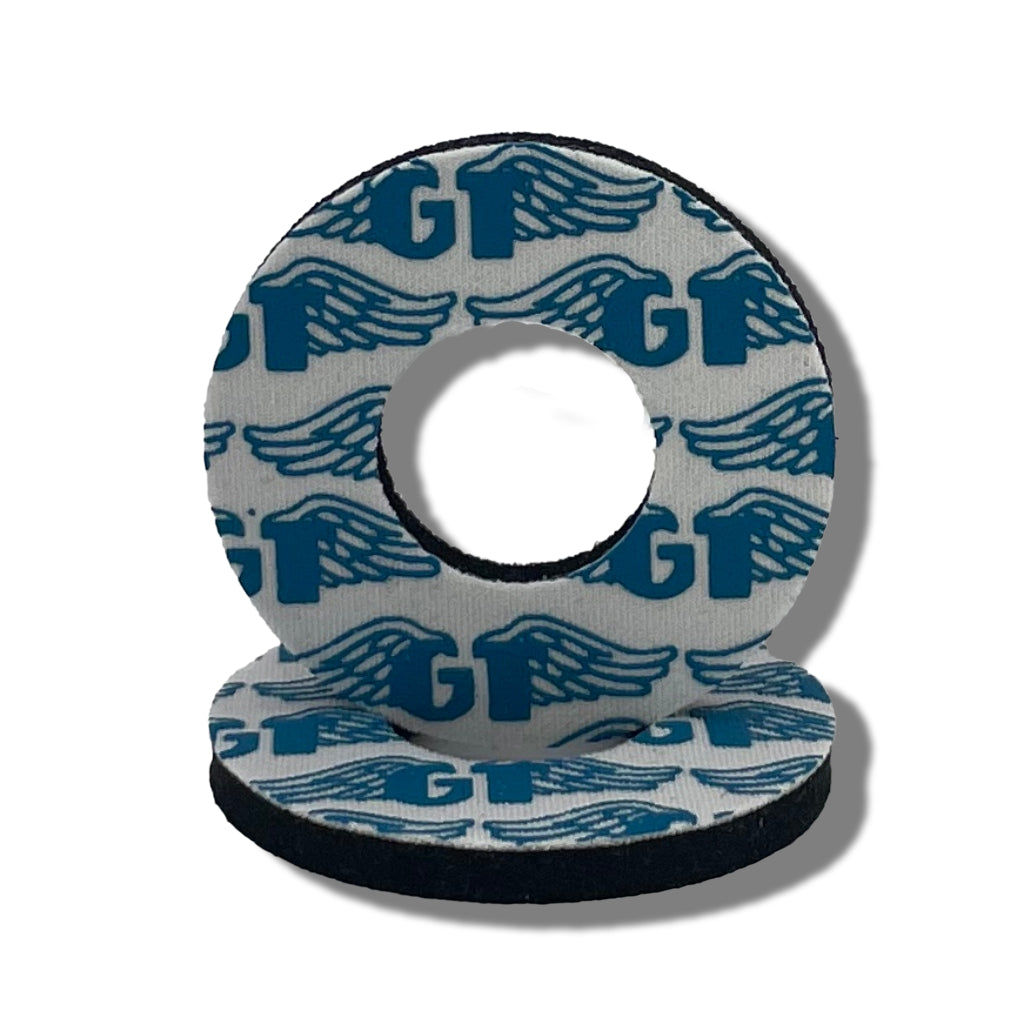 Grip Donuts GT Wings for BMX  MX by Flite Officially Licensed made in the USA Gary Turner sold in a pair screen printed on neoprene white malibu blue