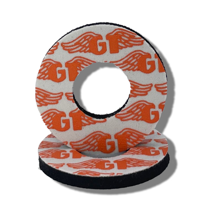 Grip Donuts GT Wings for BMX  MX by Flite Officially Licensed made in the USA Gary Turner sold in a pair screen printed on neoprene white and orange