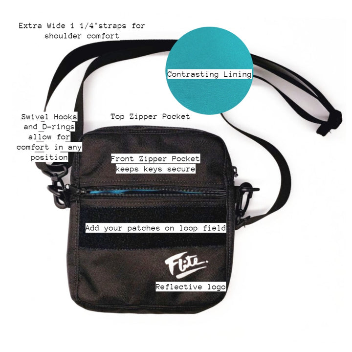 Features shown on cross body bag for flite every ride carry 